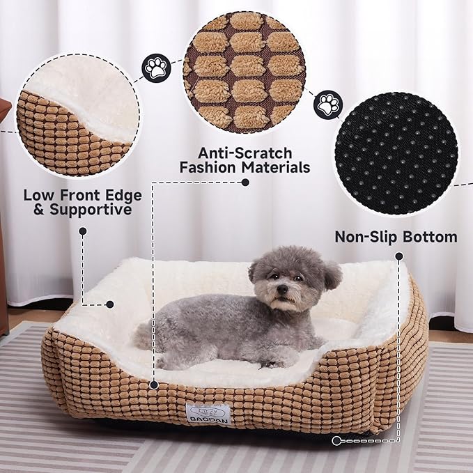 Dog Beds for Medium Large Dogs, Fluffy Cat Beds for Indoor Cats, Calming Pet Bed for Puppy and Kitty, Extra Soft & Machine Washable with Anti-Slip Bottom, Coffee, 25inches