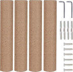 PowerKing 4-Pack 15.7" Cat Scratching Post Replacement - Natural Sisal Rope Scratcher Poles with M8 Screws for Indoor Cat Tower Renewal Parts, Cat Furniture Refill Parts (Nature)