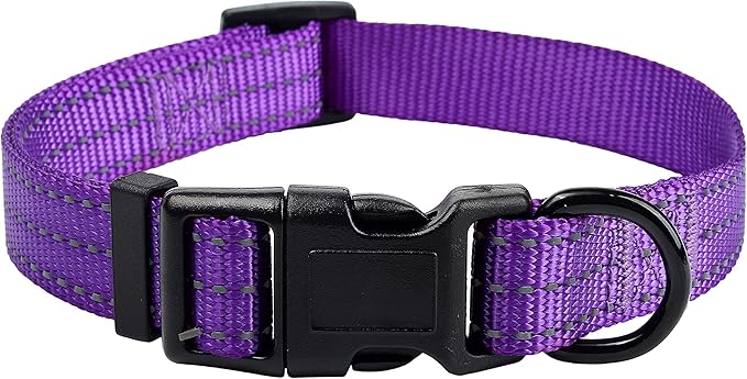 Mile High Life Dog Collar | Nylon Reflective Dog Collars | Light Weight Puppy Collars | Purple Dog Collars for Large Dogs (Solid Purple, Large)