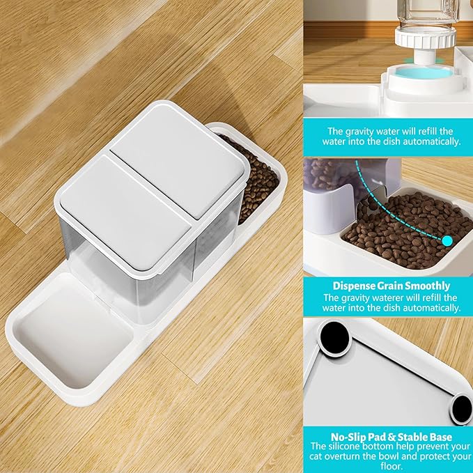 Automatic Small Pet Feeder and Water Dispenser, 2 in 1 Gravity Cat Auto Cat Small Medium Dog Feeder and Waterer Set Dish for Puppy Kitten Pets (White)