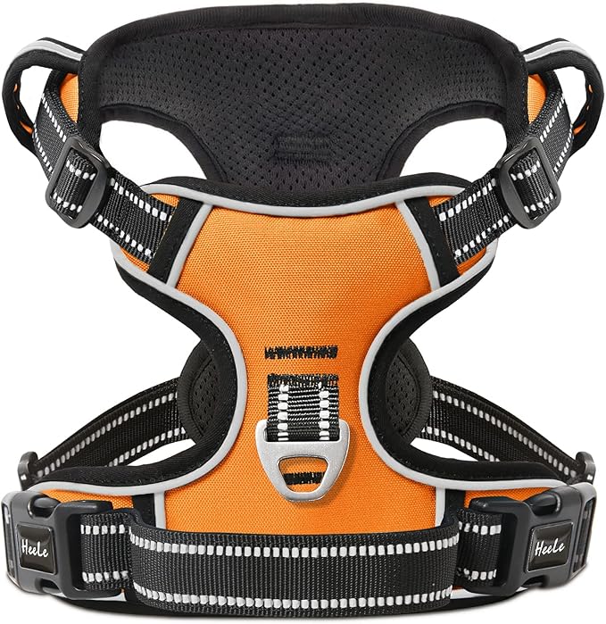 HEELE Dog Harness, No Pull Adjustable Padded Reflective Harness for Small Medium Large Dogs with Handle for Walking Training, Orange, M