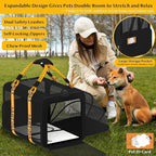 PAWZIDEA Expandable Large Pet Carrier, 24"X16"X16" Cat Carrier for 2 Cats, Collapsible Dog Travel Crate for Small Medium Dog Up 55lbs, Soft-Sided Secure Car Seat, XL Storage Pocket, ID Card, Chewproof