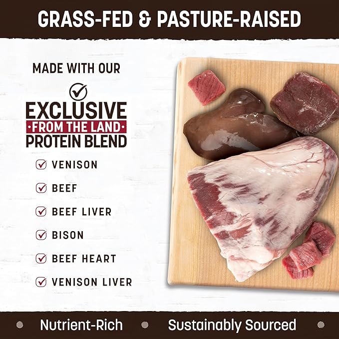 Earth Animal Wisdom Air Dried Dog Food | From The Land Recipe Premium Natural Dog Food | Venison, Beef, Bison | All Breeds & Ages | Made in The USA | 2 Pound Bag