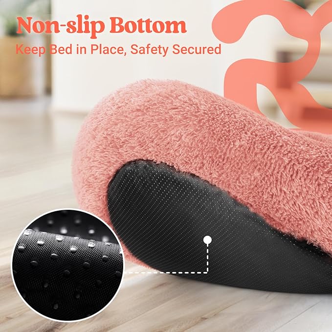 rabbitgoo Calming Dog Bed for Small Medium Dog, 30 inches Pet Bed Machine Washable, Non-Slip Round Fluffy Plush Faux Fur Large Cat Bed, Soft Donut Cuddler Cushion for Small Dog, Pink
