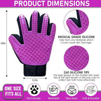 Upgrade Pet Grooming Gloves, Grooming Gloves for Dogs, Cats, Rabbits & Horses with Long and Short Hair, Efficient Pets Hair Remover Mittens - 1 Pair (Purple)