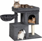 Cat Tree with Soft Top Perch, 21.6in Cat Tower with Hammock and Dual Condos, All-in-one Cat Activity Center, Dark Gray