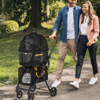 PAWZIDEA Double Pet Stroller with 2 Detachable Carriers, Portable Dog Crate for Car Travel & TSA-Approved Expandable Cat Carrier, Foldable Lightweight Jogger Stroller for 2–4 Cats or Small/Medium Dogs