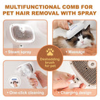 Cat Steam Brush, Dog Brush for Shedding, Pet Spray Hair Removal Comb, Pet Brush for Short & Long Hair, USB Rechargeable Grooming Supplies, Spritz Defur Comb with Finger Wipe for Teeth (White)