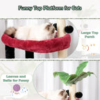 Cat Tree for Indoor Cats Large Adult, Heavy Duty Cat Tower for Big Cats, Cat Tree House with Self Groomer Brush, Big Padded Top Perch, Scratching Post, Hammock, Black and red GCT011MU