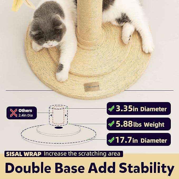 Cat Scratching Post 41.7" Tall Scratching Post for Indoor Cats Cat Scratcher Cat Tree Wrapped Sisal Rope Large Cat Scratching Post Cute Cat Scratching