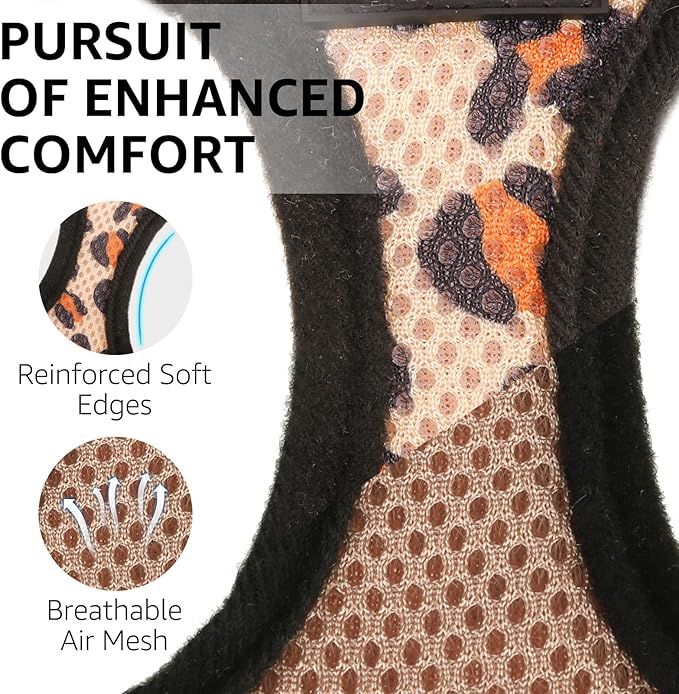 SCENEREAL Cat Harness & Leash Set Escape Proof - Adjustable Air Mesh Vest with Reflective Strips for Kittens, Puppies, Rabbits, Khaki Leopard S