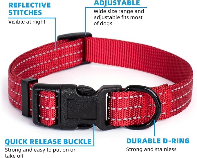 Mile High Life Dog Collar | Nylon Reflective Dog Collars | Light Weight Puppy Collars | Red Dog Collars for Medium Dogs (Solid Red, Medium)
