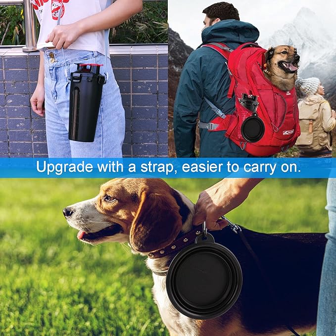 Dog Travel Water Bottle Collapsible Bowls, 2 in 1 Pet Food Container with Collapse Bowls, Outdoor Portable Water Bowls for Walking, Traveling, Camping and Hiking (Black)