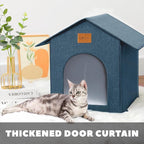 Outdoor Cat House Feral Cat Shelter,Outside Waterproof Cat House for Outdoor/Indoor Cats, Insulated Cat Bed for All Seasons with Cozy Cushion Easy to Assemble (Navy Blue, Floor Spike Style)