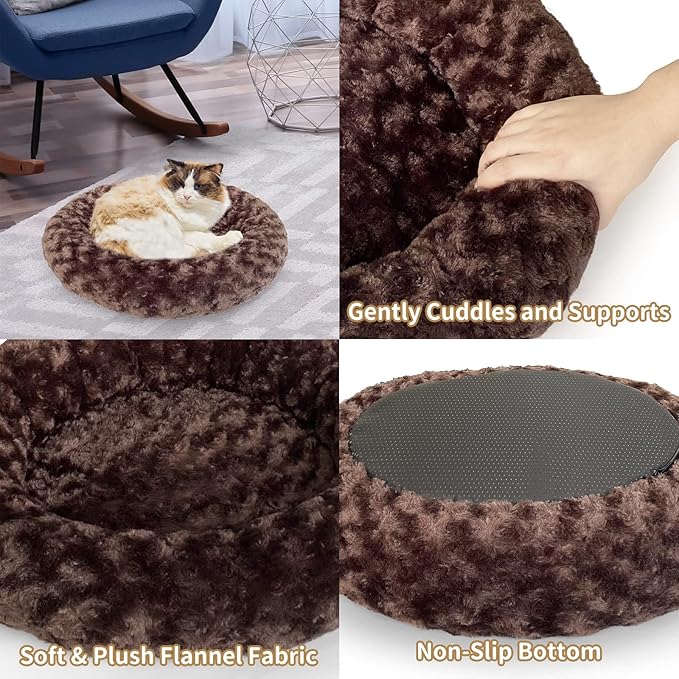 Heated Cat Beds for Indoor Cats Warming Cat Beds Super Soft Machine Washable Thermo Kitty Electric Heating Bed 19 Inches Round