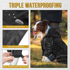 OneTigris Dog Raincoat with Hood for Medium Large Dogs, Waterproof & Reflective, 4 Legs Dog Rain Jacket Adjustable Puppy Poncho for The Rain and Snow (Black, Medium)