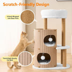 Modern Cat Tree for Indoor Cats, 36in H Cat Condo Tower with Scratching Posts, Cozy Cat Bed Cave, Washable Cushions, Dangling Balls, Play & Nap Structure for All Breeds of Cats, Brown & White