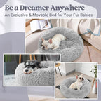rabbitgoo Calming Dog Bed for Small Medium Dog, 27 inches Pet Bed Machine Washable, Non-Slip Round Fluffy Plush Faux Fur Dog Bed, Soft Donut Cuddler Cushion for Small Dog, Light Grey