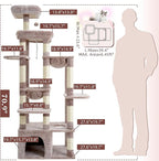 Heybly Heavy Duty Cat Tree, 71-Inch Tall Tower for Large Maine Coon with Extra-Large Baseboard, Cat Condo Furniture with Multi-Level Platforms, 2 Hammocks and 12 Scratching Posts, Muchroom HCT037MU