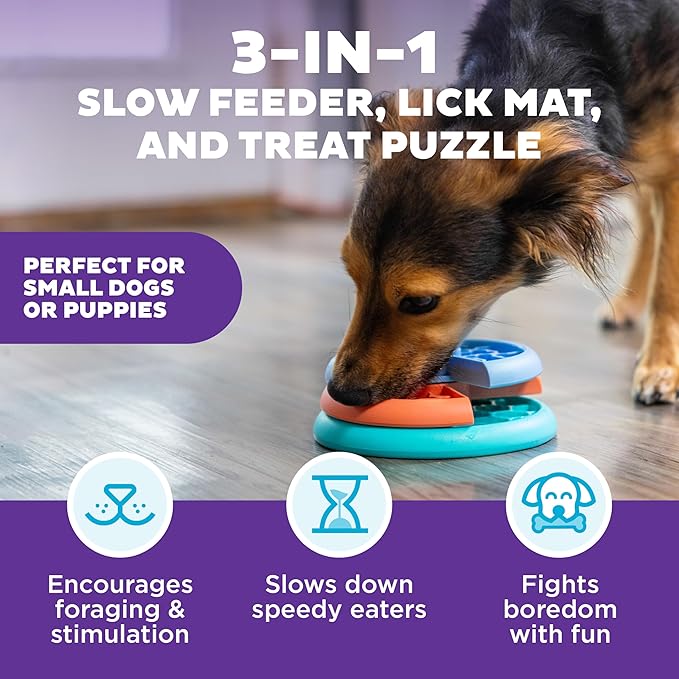 Outward Hound by Nina Ottosson Lickin’ Layers Small 3-in-1 Dog Puzzle Feeder, Lick Mat & Slow Bowl – Puppy Enrichment Toy for X-Small & Small Dogs, Dishwasher Safe, Holds 1.5 Cups of Wet or Dry Food