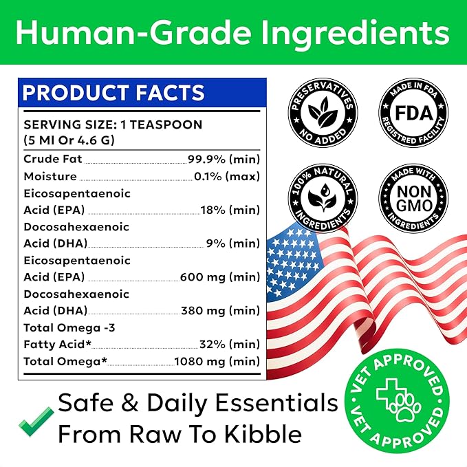 BARK&SPARK Omega 3 Fish Oil for Dogs - w/Wild Alaskan Salmon Oil for Dogs, Fish Oil Liquid Supplement for Pets, EPA+DHA Fatty Acids, Skin&Coat Support - Itch&Allergy Relief, Joint, Immune&Heart Health