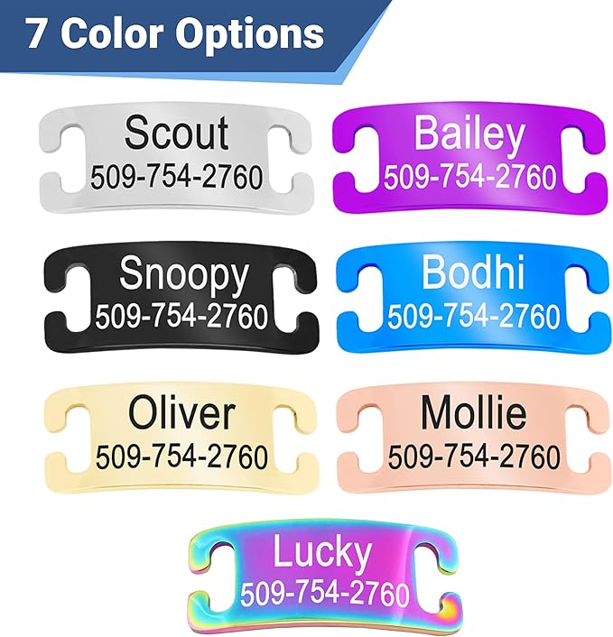 GoTags Slide-On Pet ID Tags, Personalized Dog and Cat Collar Tags, Silent, No Noise Tags Made of Stainless Steel, Custom Engraved