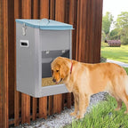 Automatic Dog Feeder Large Food Dispenser 25lbs Outdoor Pets Feeder Gravity Food Feeder Galvanized Metal for Dog, Cat, Small, Medium, and Large Breeds