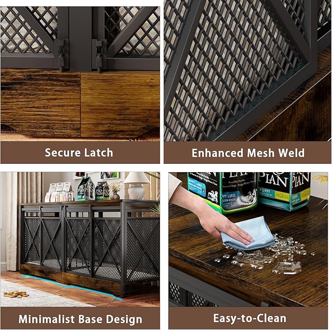 COZPAW 78 Inch Double Dog Crate Furniture, Extra Large Dog Kennel Indoor for 2 Dogs, Heavy-Duty Dog Cage with Divider, Wooden Dog House Decorative Table & Chew-Resistant Steel (Caramel Brown)