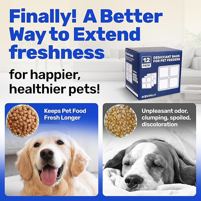 [12 Pack] Desiccant Bag for Petlibro Pet Feeder - Six-Month Supply Keeps Dog Food & Cat Food Dry + Fresh - Removes Moisture & Odors for Automatic Pet Feeders - Made from Silica, Carbon & Deoxidizer
