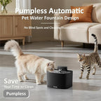 PET LAYSON Pumpless Cat Water Fountain, Smart Cordless Fountains Battery Operated, 3.6L/122oz with Maglev Valve Technology Rechargeable Water Dispenser for Cat &Dog, 2 Filters,2 Nozzles(Black, M1)