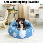 HYQ Cat Beds for Indoor Cats, Small Dog Bed with Cover Cave, Cozy Cat Cave Bed, Round Puppy Bed with Hooded Cover, Dog Beds for Small Dogs with Anti-Slip Bottom(Blue, 20×20 Inch)