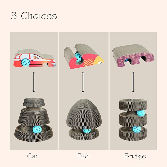 Magic Organ Multiform Scratching Board with Catnip, Foldable Magnetic Assembly Cat Scratch Pad for Outdoor Entertainment, Portable Accordion Cat Scratcher Cardboard with Bell Ball Toy for Indoor Cats