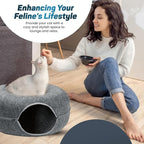 Peekaboo Large Cat Cave and Tunnel Bed - Donut Cat Bed for Indoor Cats up to 30-45 lbs, Scratch Resistant, Detachable & Washable, Cat Donut Tunnel (Dark Gray, Large)