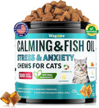 Wagmee Cat Calming Treats - 500 Crunchy & Creamy Cat Chews with Melatonin, Chamomile for Cat Stress and Anxiety Relief - Travel, Vet Visits, Storms and Separation Anxiety, Chicken and Krill Flavor