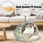HYQ Cat Beds for Indoor Cats, Small Dog Bed with Cover Cave, Cozy Cat Cave Bed, Round Puppy Bed with Hooded Cover, Dog Beds for Small Dogs with Anti-Slip Bottom(Khaki Texture, 24×24 Inch)