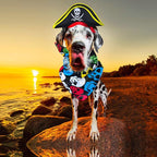 2 Pieces Skull Print Pet Pirate Hat with Pirate Skull Bandana Dog Cat Captain Cap Halloween Pirate Cosplay Costume Halloween Party Hat Dress Up Costume Accessories (D) One Size
