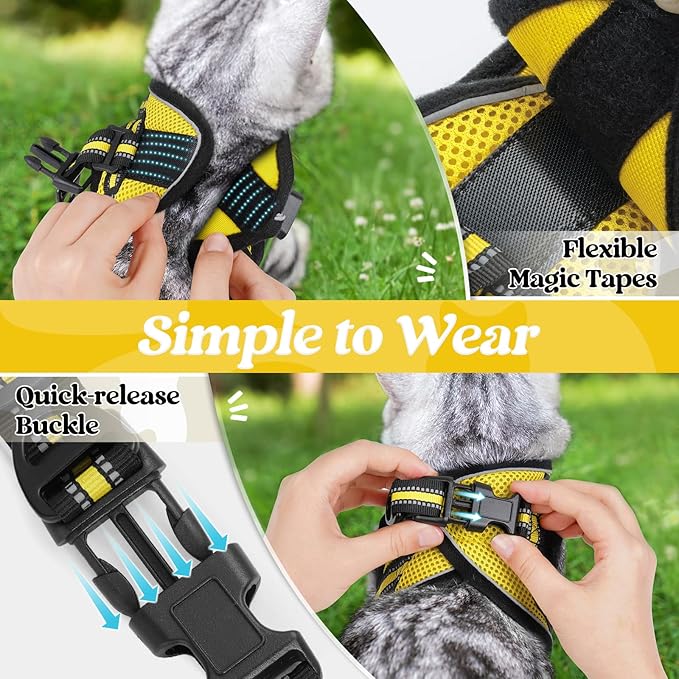rabbitgoo Cat Harness and Leash Set for Walking Escape Proof, Adjustable Soft Kittens Vest with Reflective Strip for Cats, Comfortable Outdoor Vest, Bright Yellow, M