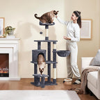 Yaheetech 57in Tall Cat Tree, Multi-Level Cat Tower W/Extended Platform, Padded Perch, Scratching Posts, Ball, for Indoor Large Cat Kitty as Pet Play House Activity Center