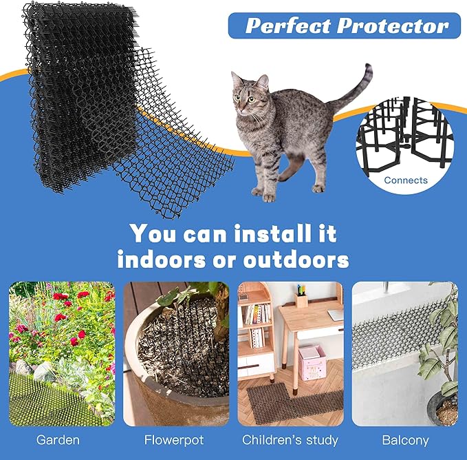 16 X 13 Inch Scat Mat for Cats, 12 Pack Cat Scat Mat with Spikes - Indoor/Outdoor Pet Deterrent Solution for Plants, Furniture, and More - Keep Cats and Dogs Away