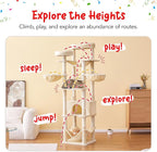 77-Inch Tall Cat Tree, Multi-Level Large Cat Tower with 4 Hammocks, 2 Padded Perches, Cat Condo, Sisal Scratching Posts and Hanging Toys for Adult Cats, Beige