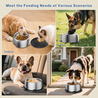 304 Stainless Steel Dog Bowls, Heavy Duty Dog Food Bowl with Extra Strong Non-Slip Mat, Thick Metal Base Water Bowl with Lick Mat for Small, Medium Dogs & Cats, Indoor/Outdoor (13.4 oz)