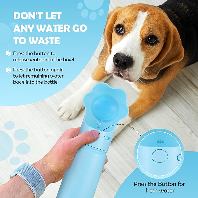 Gulp by Duna 18oz Travel Dog Water Bottle with Paw-Shaped Bowl, Insulated Stainless Steel | Leakproof Portable with Carry Strap for Outdoor Walking, Hiking & Pet Hydration On-The-Go | Blue