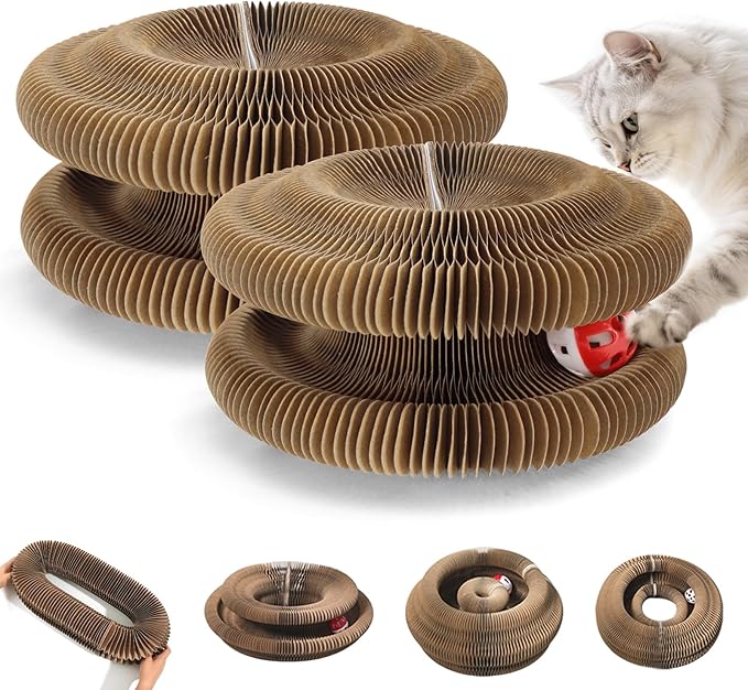 Magic Twist Cat Toy, Collapsible & Double-Sided Infinity Design Kitten Scratching Pad, Eco-Friendly Cardboard, Long-Lasting Interactive Play Toy for Indoor Kittens, 2 Pack