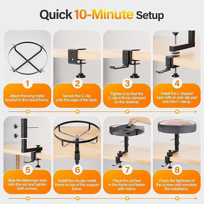 2-in-1 Cat Bed Desk Mount & Headphone Hanger – Adjustable Cats Hammock Bed for Desk, Cat Beds & Furniture for Home Office or Gaming Setup