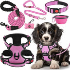No Pull Dog Harness, Collar & Leash Set | Includes Dog Seat Belt, Collapsible Bowls & Poop Bag Dispenser. Ideal for Training, Walking, Hiking. Fits Small to Large Dogs(Pink-M)