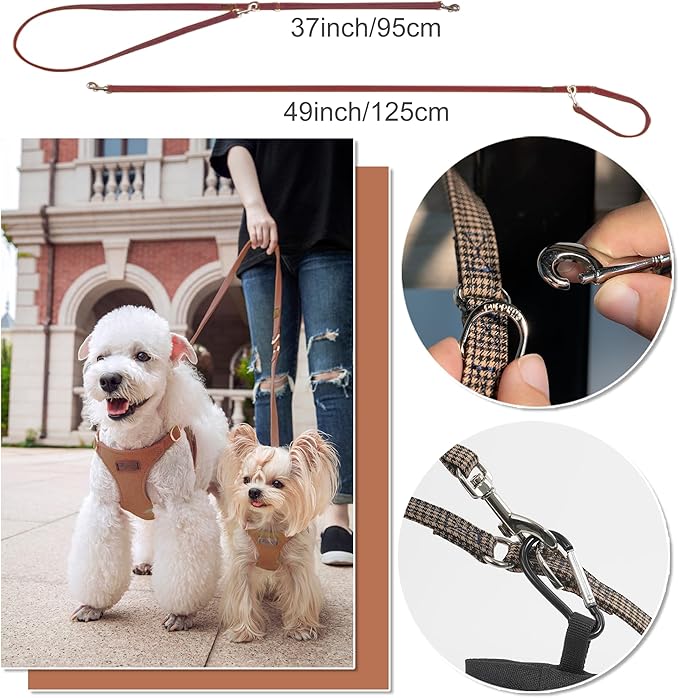 Puppytie No Pull xs Dog Harness with Multifunction Dog Leash,Soft Adjustable No Choke Escape Proof Pet Harness Vest,Knitted Brown,XXS