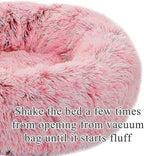 Calming Donut Dog Bed Small, Plush Round Cuddler Dog & Cat Bed, Anit-Anxiety Marshmellow Fluffy Faux Fur Cushion(20", Pink)
