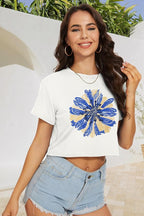 Womens Summer Crop Tops Short Sleeve Round Neck T-Shirts Loose Fit Casual Blouse