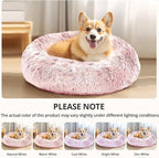JOLLYVOGUE Large Calming Dog Bed, Anti-Anxiety Donut Cuddler Cat Bed with Anti-Slip Bottom, Fluffy Faux Fur Machine Washable Pet Cushion for Medium Large Dog & Cat, 36"/Smoke Pink