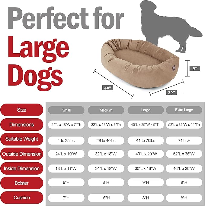 Majestic Pet 40 Inch Suede Calming Dog Bed Washable 40x29x9 (Inch) – Cozy Soft Round Donut Dog Bed with Spine Support for Dogs to Rest Their Head - Pet Bed Large – Stone (2025)
